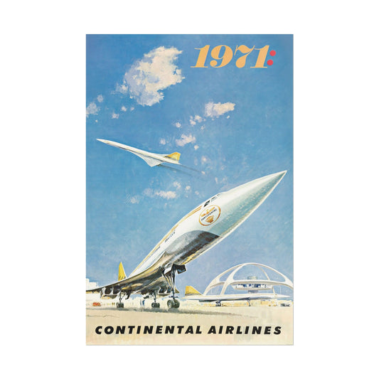 Vintage Continental Airlines Travel Poster – Vintage 1971 Aviation Art for Home Decor